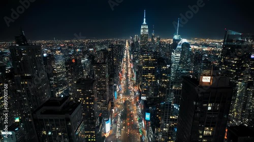 Wallpaper Mural Aerial night view of a sprawling metropolis with illuminated skyscrapers, streets and twinkling lights Torontodigital.ca