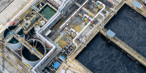 Slika na platnu Aerial View of Industrial Wastewater Treatment Plant Infrastructure with Aeratio