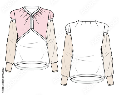Womens cardigan flat sketch vector mockup template technical illustration.
