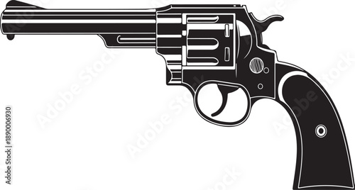 Black silhouette of a vintage revolver gun on a white background pistol firearm