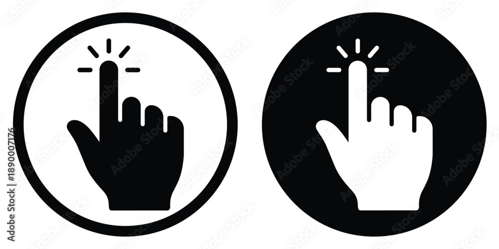Obraz premium Touch gesture icon with finger tapping surface, representing interaction, click action, or touchscreen functionality in digital interface design.