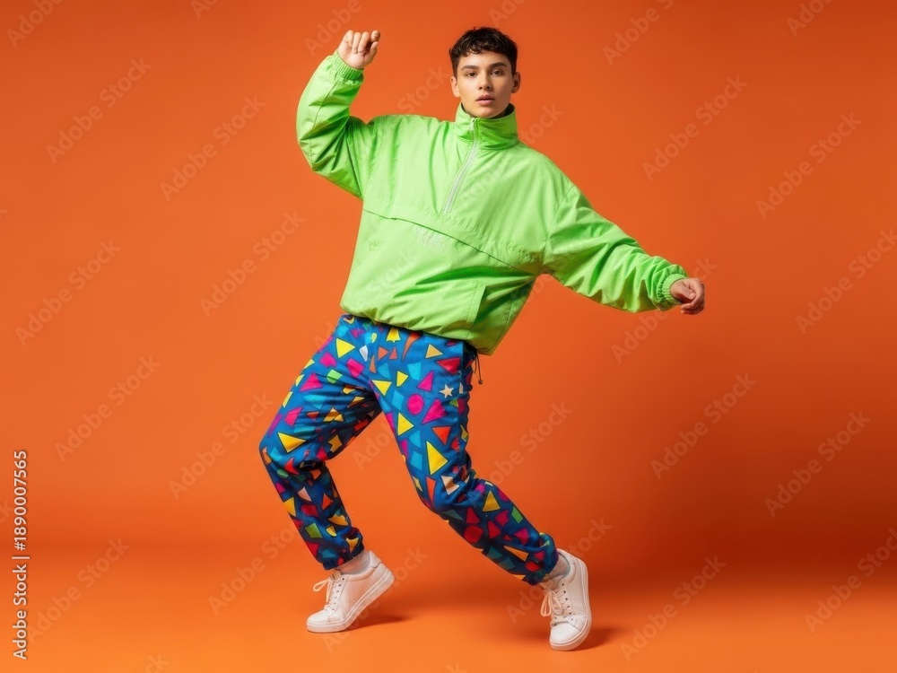 Fototapeta premium Dynamic Dance Pose Man Colorful Studio
