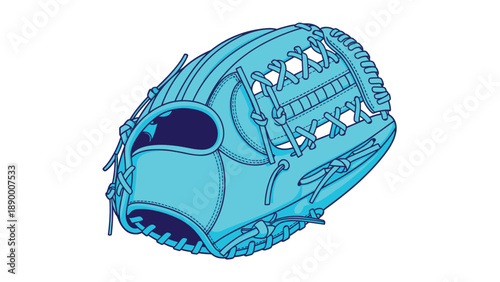 Bright blue baseball catcher's glove or fielder's mitt shown from a side perspective with detailed stitching and webbing for sports-related themes.