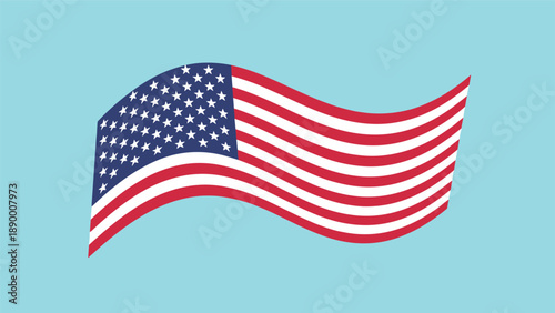 United States flag waving gracefully against a clear blue background representing national pride, patriotism, and freedom.