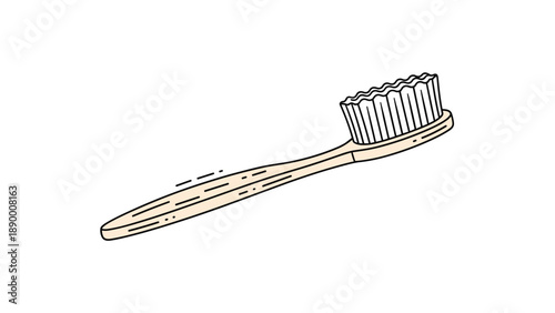 Eco-friendly wooden toothbrush illustration shown in a clean line art style for dental hygiene, health care, and wellness.