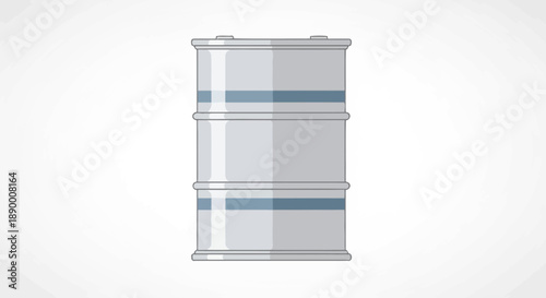 Vector illustration of an industrial barrel, a metallic container used for storing and transporting liquids oil, fuel, and chemicals. Industrial and logistics graphics concept