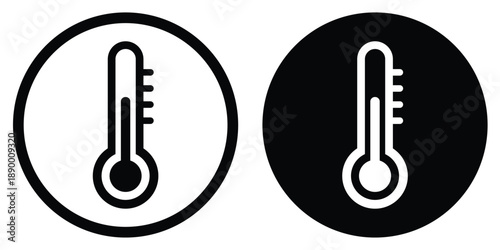 Modern thermometer icons in black and white styles. Perfect for weather apps, medical temperature checks, or climate control interfaces. Clear, professional graphic for healthcare or science.
