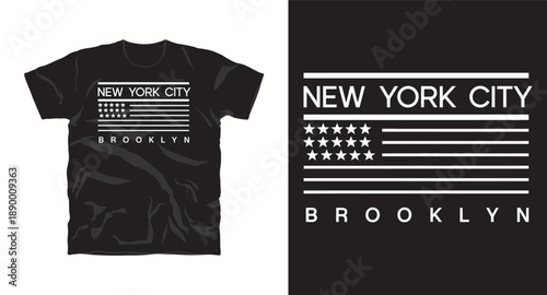 new york city brooklyn flag t-shirt design with stars and stripes graphic