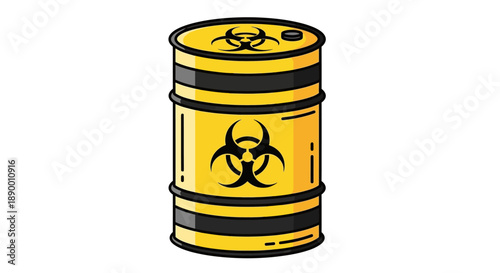 Yellow barrel with biohazard symbols, a warning for hazardous waste, toxic substances, and dangerous materials, highlighting safety and environmental protection