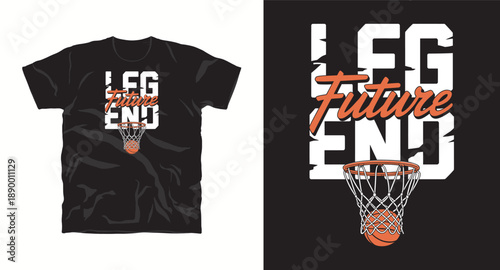 Future legend basketball streetwear design with net and ball for urban t-shirt print