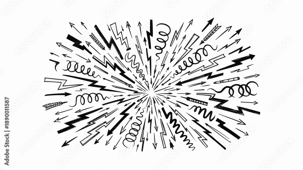 Obraz premium Black and white arrows and lines exploding outward in dynamic motion