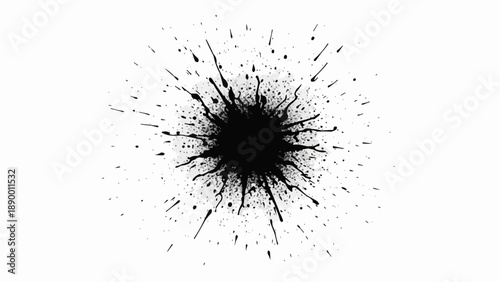 Ink splash effect with black splatter on white background design element
