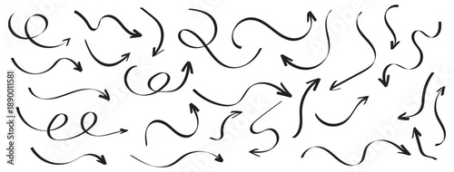 Doddle arrow set. Crayon arrow sketches collection. Hand drawn arrow illustration Hand drawn arrow set with crayon texture - curved and straight, spiral and wavy directional pointers for navigation.