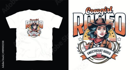 Cowgirl rodeo sweetheart design featuring a western girl with hat and rope