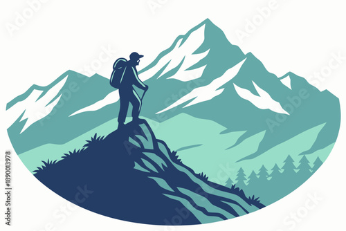 Hiker Ascends Remote Mountain Summit, Embracing Nature's Grandeur and Adventure