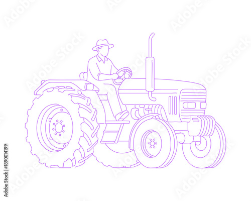 Farmer Driving Tractor Lineart Illustration