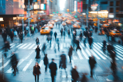 Wallpaper Mural The dynamic pulse of a city captured through motion blur: people and yellow taxis create a sense of constant movement and urban rush on a busy street. Torontodigital.ca