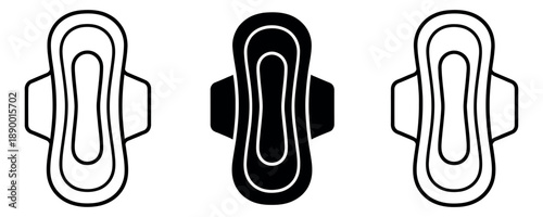 Line art and glyph feminine hygiene icons set featuring sanitary pads for menstrual health awareness