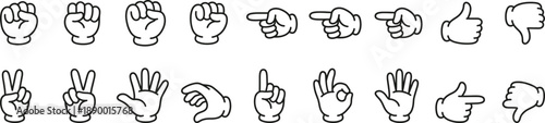 Hand gesture outline icon set