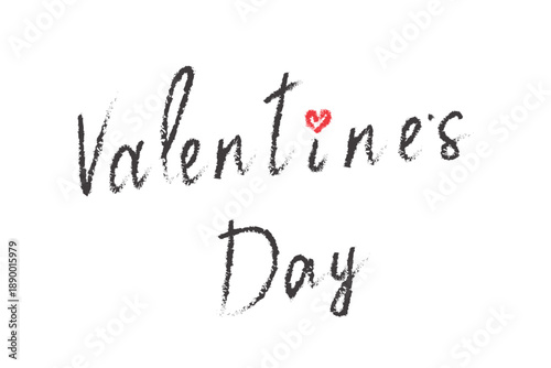 Hand drawn valentines day lettering with red heart isolated on white background