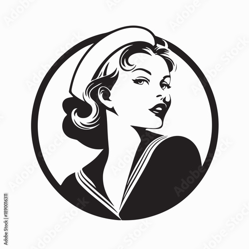 Sailor girl in vintage style illustration vector on white background