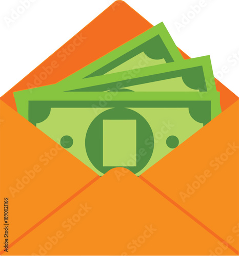 an orange envelope containing several us dollar bills is displayed prominently suggesting financial transactions mail delivery or monetary gifts high quality