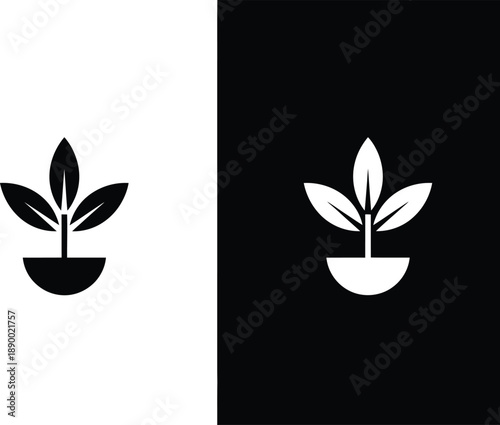 A striking visual composition showcasing a split design featuring a plant silhouette in black and white tones symbolizing duality high quality