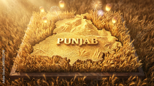 Punjab State Map Golden Wheat Field Agricultural Success