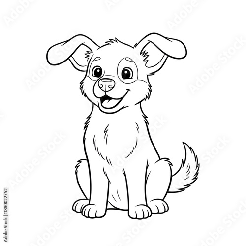 Cute Cartoon Puppy Dog Sitting and Smiling - Fun Animal Coloring Page for Kids and Toddlers