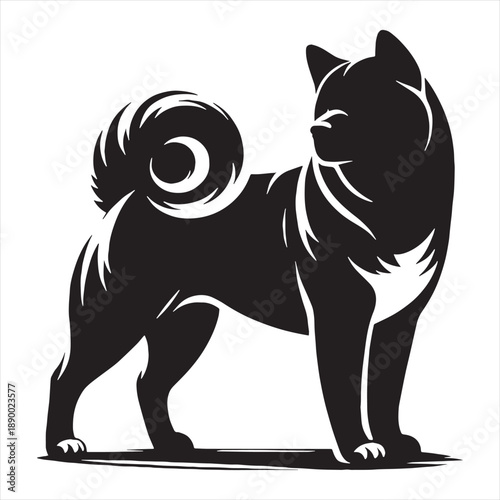 Fotografie Akita Dog Vector Silhouette – Powerful Japanese Guardian Breed Illustration Showcasing Strength