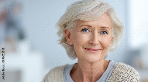 Free Download Senior woman smiles with new dental implants in bright room during daytime while enjoying her new look and comfort - GFXLoad