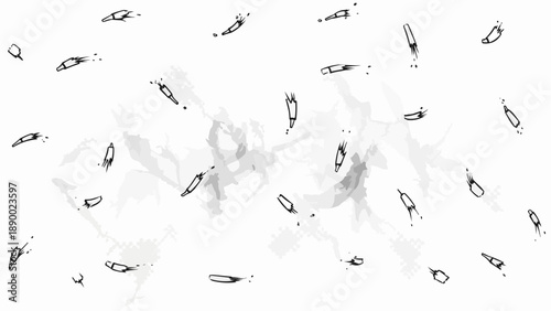 Black pencil like sketches floating on white background with gray shadows