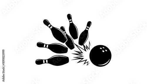 Bowling ball strike pin silhouette vector illustration isolated on a white background
