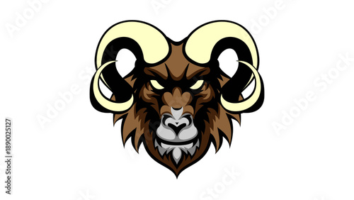 Ram Head Mascot with Big Horns for Gaming and Sports