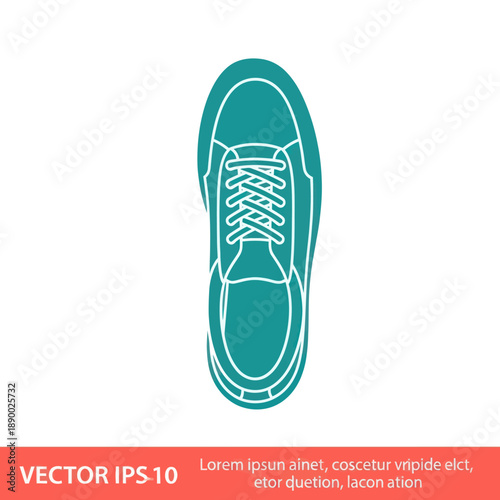 Top down view of a single teal sneaker vector icon.