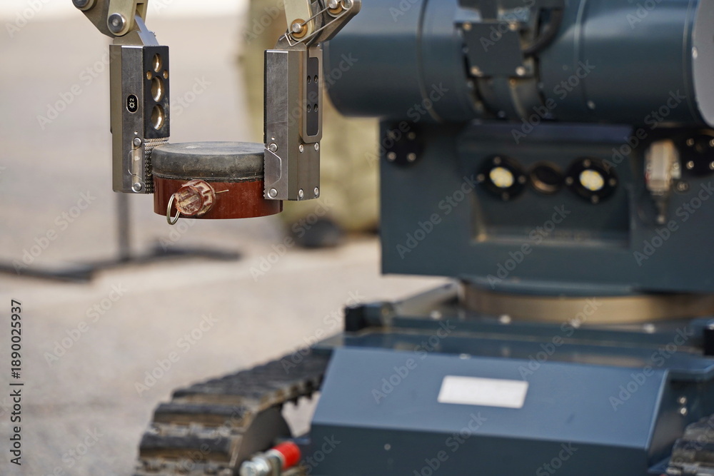 Fototapeta premium A minesweeper robot for mine clearance. Military exercises.