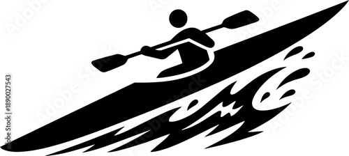 Man in kayak icon on wave. Water sport and recreation activity. Action pictogram. Graphic sport symbol. Vector illustration