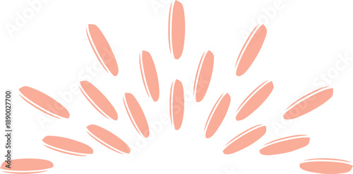 Delicate peach shape arranged in a sun or fan pattern. Modern abstract design element for card, banner background. Vector illustration