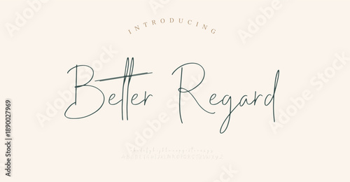 Better Regard, Script Font Uppercase Lowercase and Number. Classic Lettering Minimal Fashion Designs. Typography modern Serif fonts regular decorative vintage concept.
