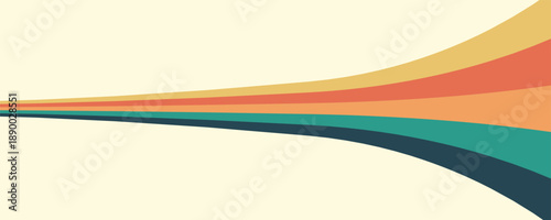 Abstract colorful 70s background vector. Vintage retro wallpaper with rainbow stripes and wavy lines. A 1970 color illustration suitable for posters, banners, decorative items and wall art.