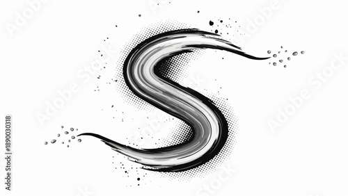 Black and white abstract swirl design element with dynamic motion