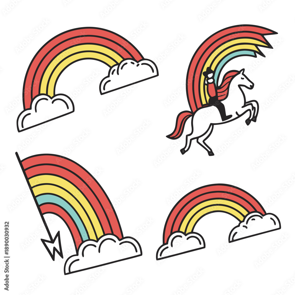 Obraz premium Rainbow and clouds vector illustrations