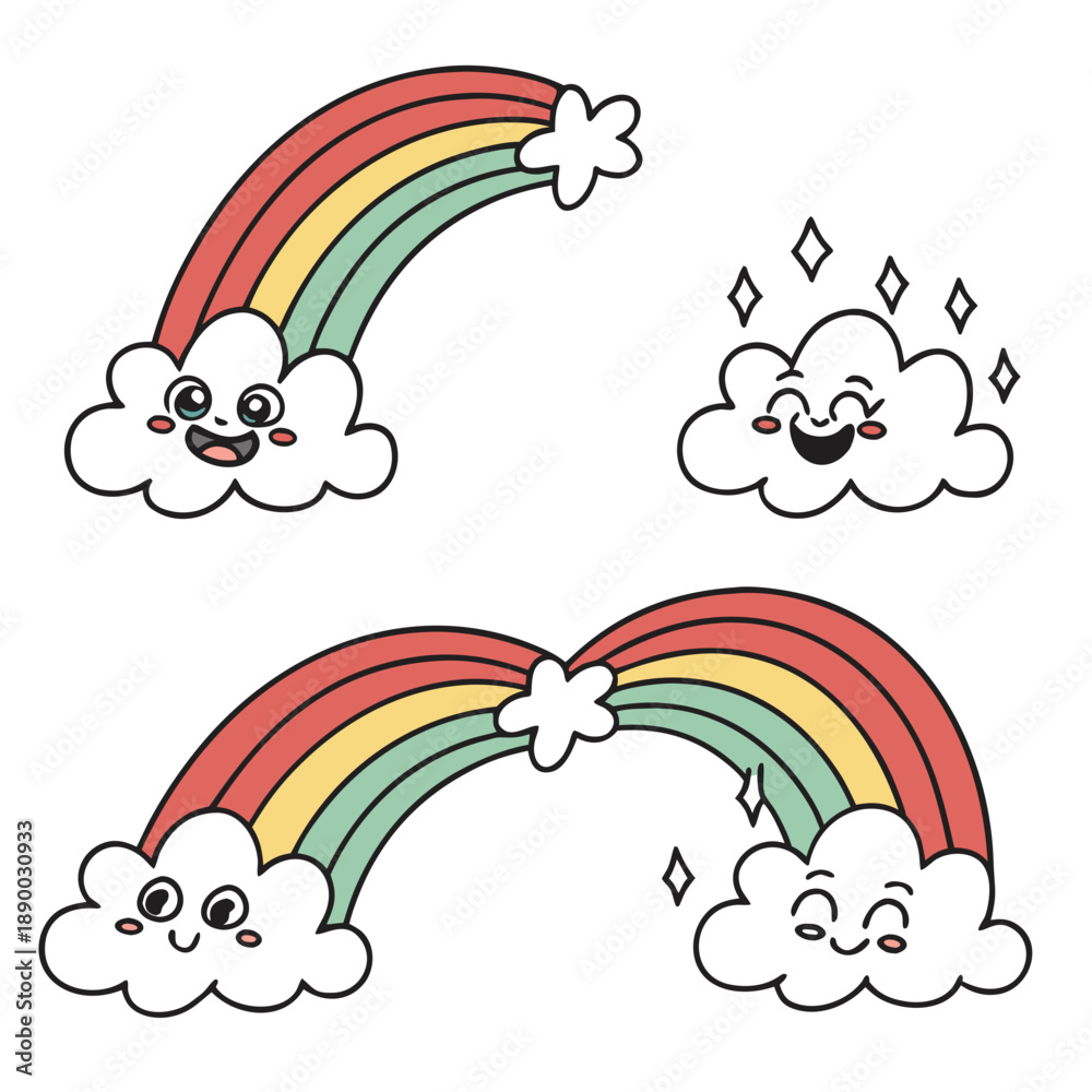 Fototapeta premium Rainbow and clouds vector illustrations