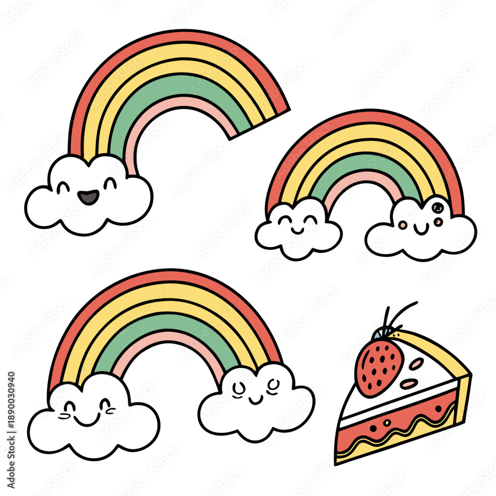 Obraz premium Rainbow and clouds vector illustrations
