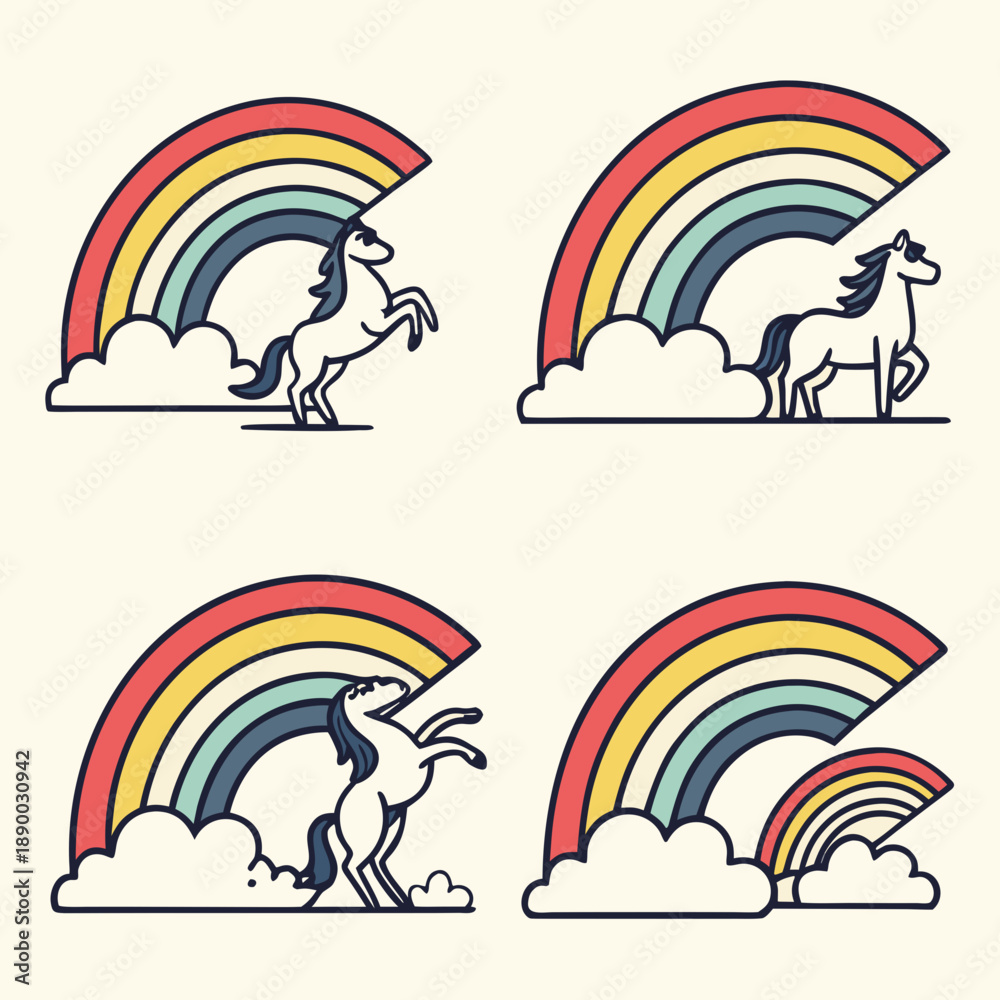 Obraz premium Rainbow and clouds vector illustrations