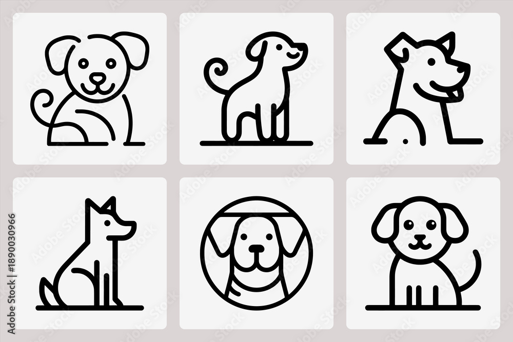 Obraz premium Six Dog line art logo designs for branding projects