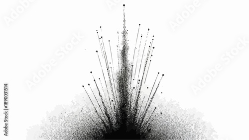 Black abstract fireworks or fountain illustration with particles