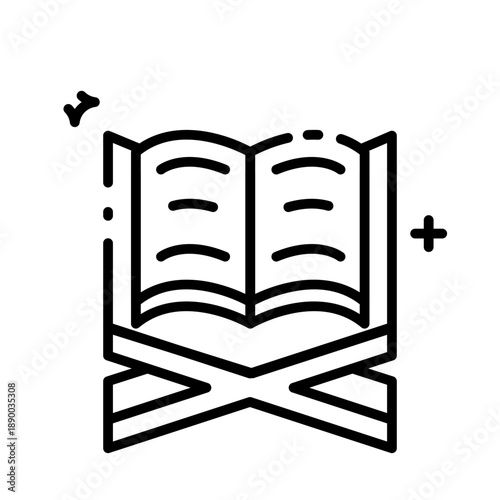 Holy Al Quran book on stand rehal vector illustration line art style