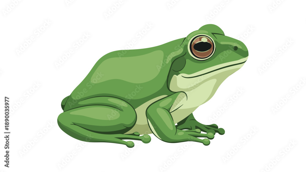 Fototapeta premium A realistic illustration of a green tree frog sitting on a surface, showcasing amphibian characteristics, wildlife, and the natural world.