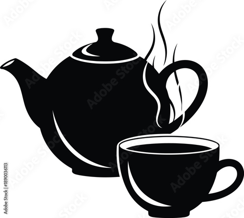 A steaming teapot and cup illustration, viewed from the side, showcasing a serene beverage moment.